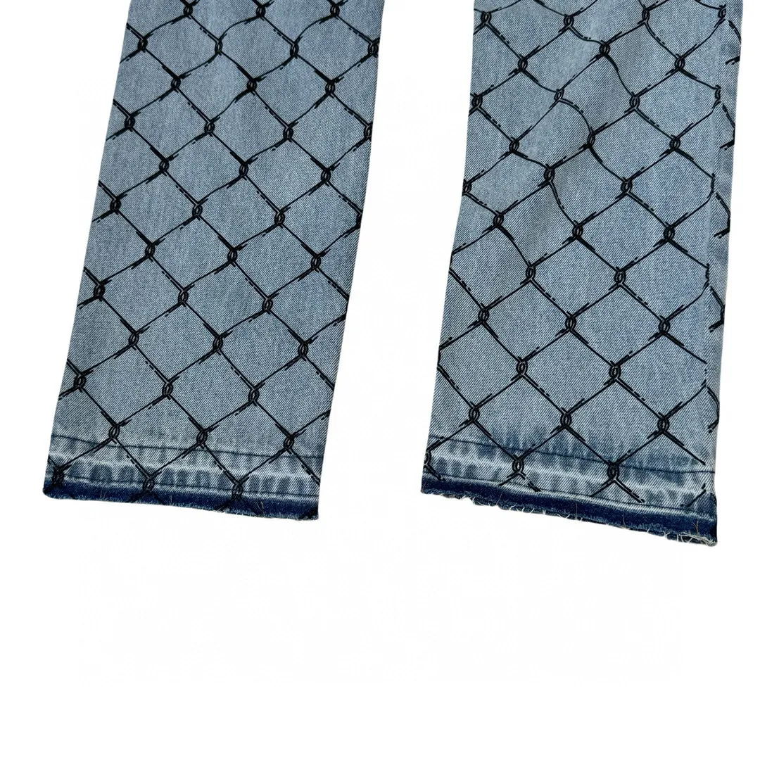 -Size upper body P240#G786 GALLERY DEPT. Steel mesh letter printed slim jeans jeans casual group trendy American slim men's and women's trousers Color: blue Size: S-XXL (corresponding to 28-36)